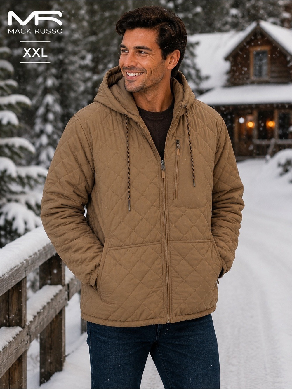 Mack Russo Quilted Hooded Puffer Bomber Jacket XXL – Tan Lightweight Zip Front